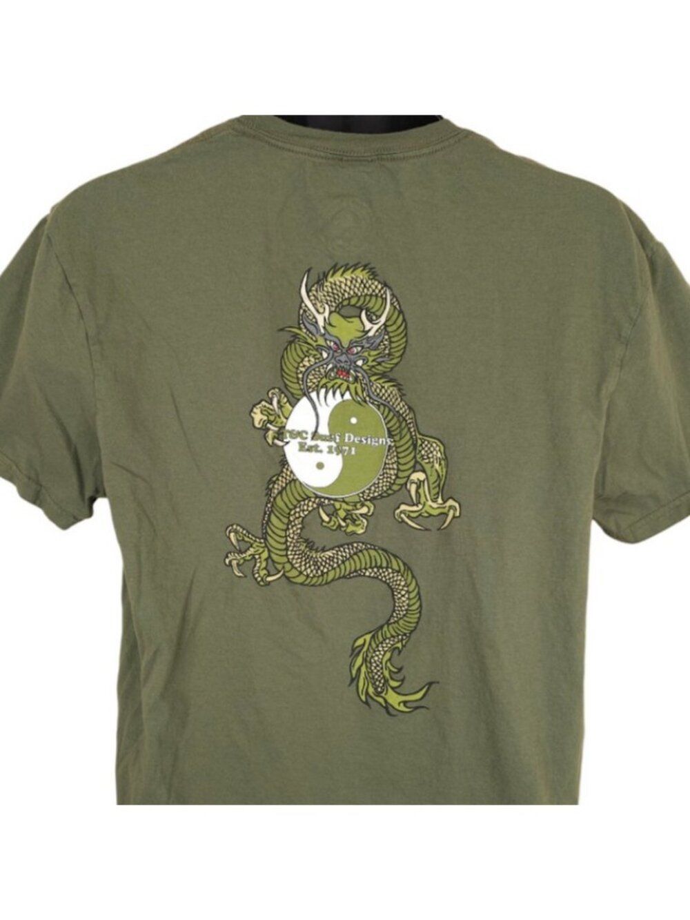 T&C Surf Designs T Shirt Mens Size Large Green Chinese Japanese Dragon Yin Yang